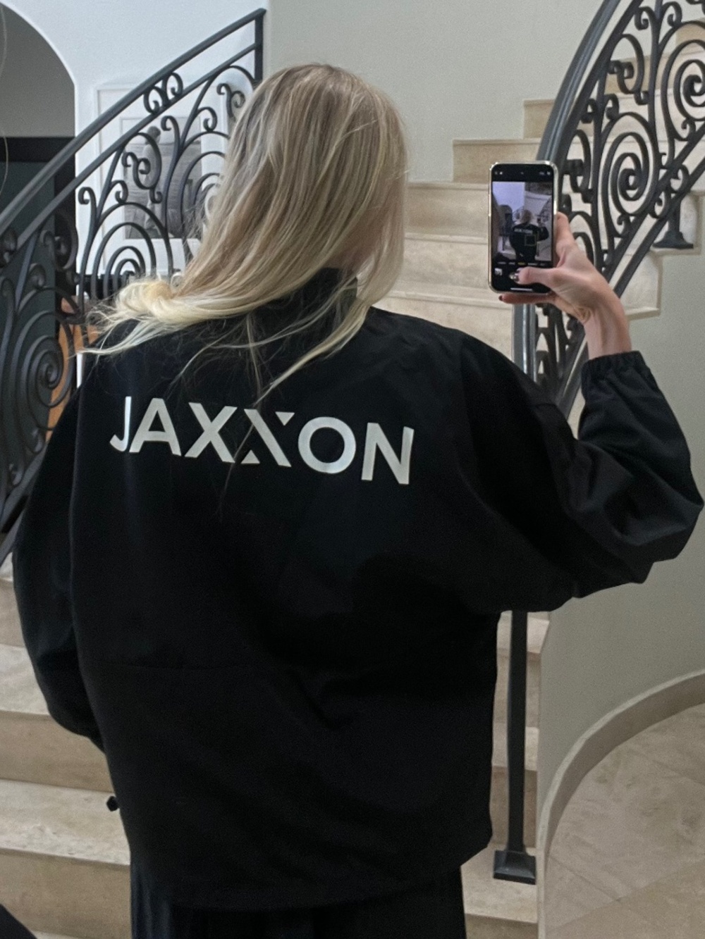 JAXXON Full Zip Windbreaker Jacket Black Logo Men’s M